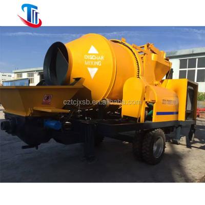 China Construction material shops 2020 hot sale electric power diesel concrete mixer with pump with 100m hose line zu verkaufen