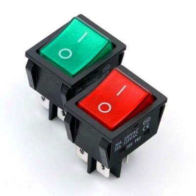 China Over-Off/Self-Locking/Latching 2 Sets 35x25mm 30A 250VAC Red Light Rocker Switch High Current Electric Welder for sale