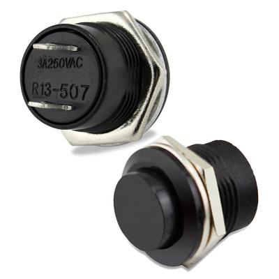 China Momentary SPST NO Red Black Green White Blue Yellow Round Cap Push Button Switch AC 6A/125V 3A/250V R13-507 for sale