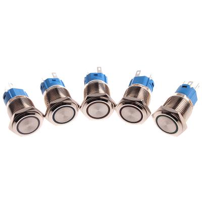 China 16mm Metal Button Switch Ring LED Light 2Position 5 Pin Self Locking Waterproof Car ON-OFF Motor NO GOLD Push Button 5V 12V 24V 220V Ip67 for sale