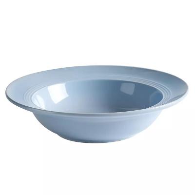 China Sustainable Sky Blue Color Hotel Serving Round Shape Edible Porcelain Bisque Dishes Ceramic Soup Dish 8 Inches for sale