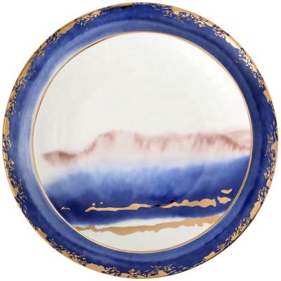 China New arrivals gold plated dinner souvenir stocked luxury hand painted modern bulk ceramic dish for sale