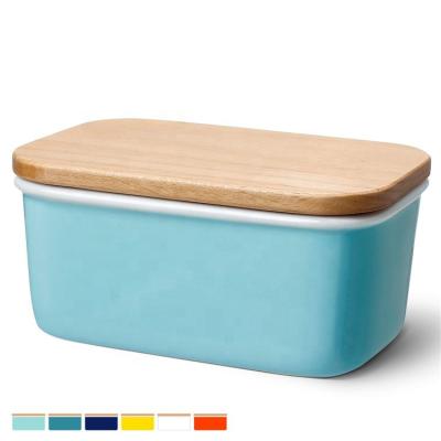 China Rectangle Color Dinnerware Novelty Butter Box Sustainable Shape Customized Ceramic Butter Dish With Lid for sale