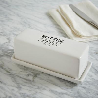 China Sustainable Food Safe Rectangle Shape Butter Dishes White Ceramic Nordic Butter Dish With Lid For Restaurant for sale