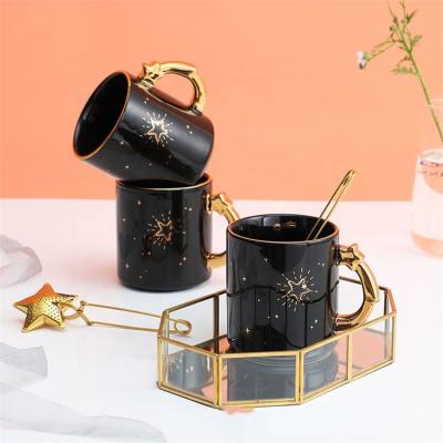 China Viable Stars Noble Series Modern Black Ceramic Mug With Tea Infuser For Custom for sale