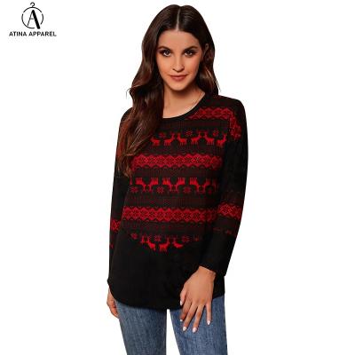 China 2021 Hot Sale Anti-Wrinkle Long Sleeve Tunic Top Women Christmas Print Fleece Top for sale