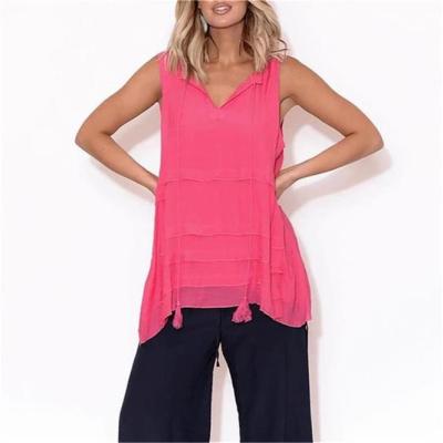 China Anti-pilling Women Pink Canvas Girl Tunic Fashion Tunics And Top Selling Sleeveless Tank Tops for sale