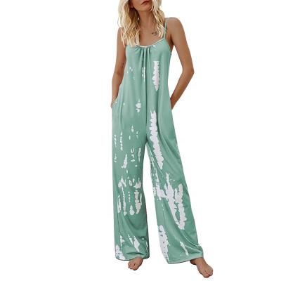 China Lady Abstract Pocket Sleeveless Custom Wide Leg QUICK DRY Slip One Piece Overalls For Stylish Women for sale