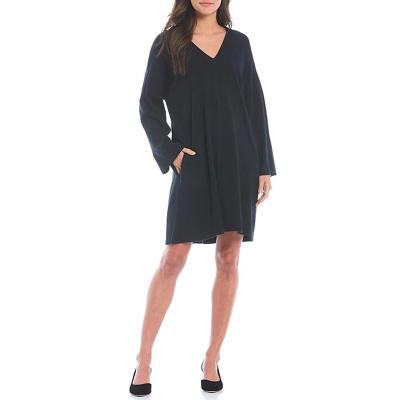 China Sustainable Hot Sale 230g Bamboo Fabric Deep V-Neck Long Sleeve Elegant Midi Casual Dresses for sale