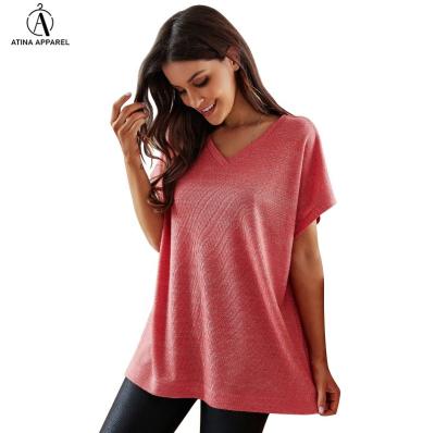 China 2021 New Arrival Anti-Wrinkle Plus Size Women's Clothing Casual V-Neck Top Solid Fabric Women Blouse for sale