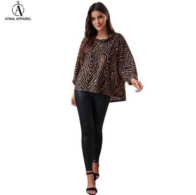 China 2021 New Arrival Anti-pilling Plus Size Women Clothes Turtle Neck Dolman Sleeve Zebra Print Women Blouse Tops for sale