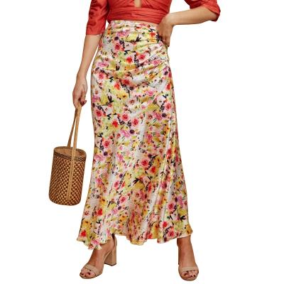 China Factory Direct Selling Chiffon Anti-static Flower Floral Dress Long Skirt Summer Women Large Plus Size Women's Dresses for sale