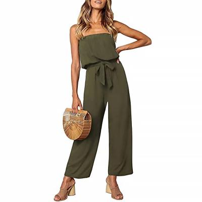 China Wholesale QUICK DRY Customize Ladies Suits Fashion Off Shoulder Solid Wide Leg Women's Strapless Overalls Belted for sale