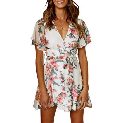 China Professional Custom Flare Women Clothing Anti-Wrinkle Floral Sleeve Charm Fashionable Short Sleeve Mini Dress for sale