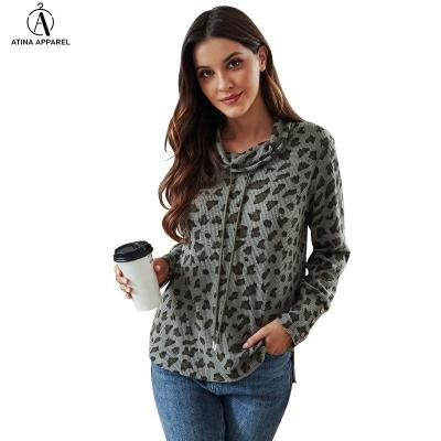 China 2021 New Arrival Winter Anti-wrinkle Clothes Casual Wear Waffle Sweatshirt With Button Sleeve And Drawstring Animal Print Top for sale