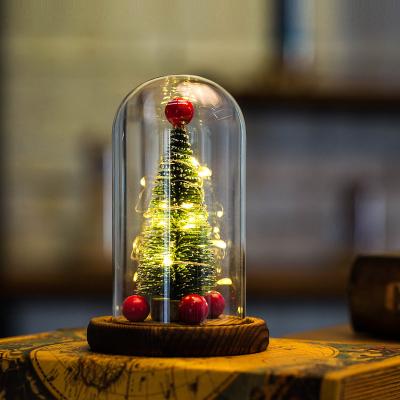 China Creative Mini Christmas Tree Glass Cover LED Light Christmas Decoration Gift Border Decoration Chirstmas Decor Christmas 2021 Gifts for sale