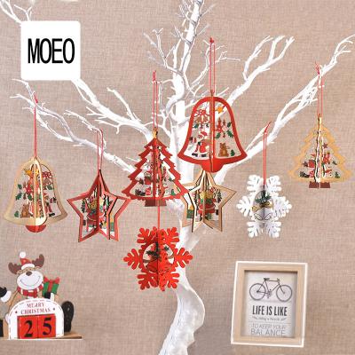 China Indoor Tree Wooden Three-Dimensional Bell Bell Christmas Ornament Chirstmas Decor Chirstmas Decor Laser Pendant Gift for sale