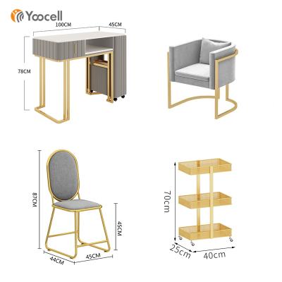 China Storage Space Yoocell Nail Table Multiple Manicure Table And Chair Set For Beauty Salon for sale