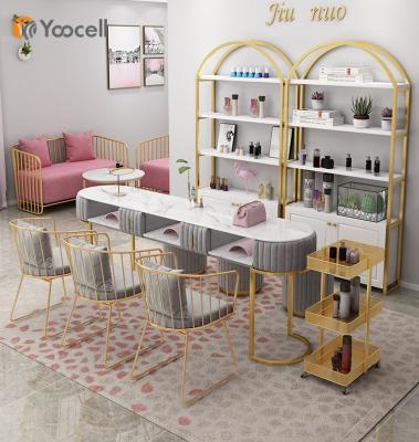 China Multiple storage space Yoocell hot selling new design used modern manicure table nail table for salon beauty for sale