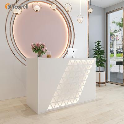 China Newest Yoocell Durable Material High Quality Salon Beauty Reception Customer Reception Table With Light for sale