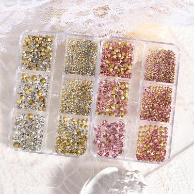 China For Nail Art Nail Diamond 6 Grid Box Gold Size AB Color Mixed Crystals Colored Diamonds Nail Rhinestones for sale