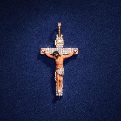 China Silver Enamel Cross Pendant of Christ Jesus Pendant 1.5inch Gold Plating Diamond Tester VVS Moissanite 925 CLASSIC 10k 18k True Pass for sale