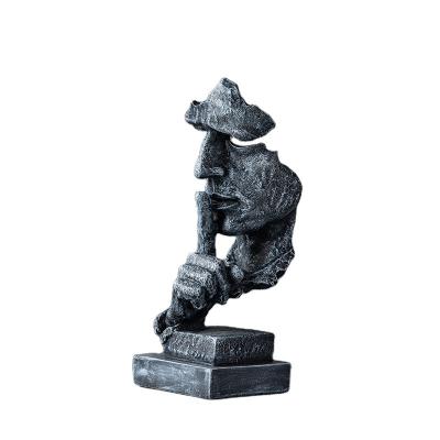 China Environmental Friendly Stable Quality Sculpts Decoration Creative Thinker Abstract Art Resin Crafts Silence Is Golden Statues for sale