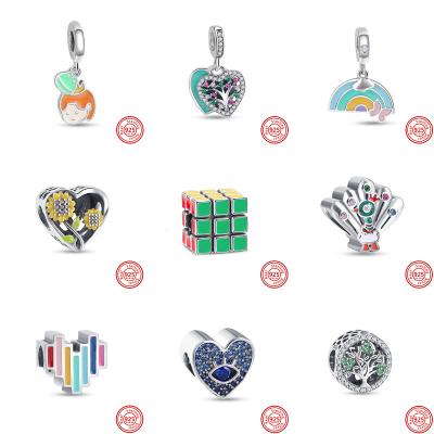 China NEW METALS 925 Sterling Silver Life Tree Rainbow Love Heart Series Fit Original Pandoraer Bead Charms Bracelets Women DIY Jewelry Gift for sale