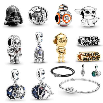 China METALS fit pandoraer's war S925 Sterling Silver Collection Gold 3D Logo Lightsaber Child Robot Croc star charms fit bracelet pendant for sale