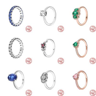 China New 925 Sterling Silver Ring Classics Openwork linked love heart Princess Tiara Royal Crown Ring Women gift pandoraer jewelry for sale