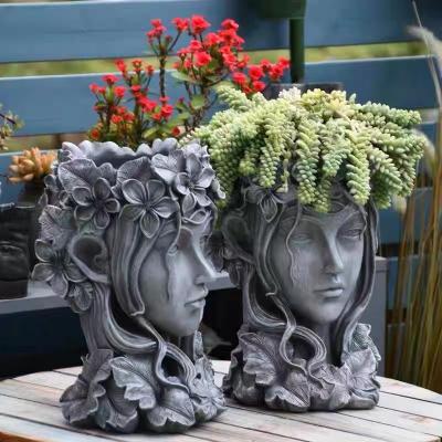 China Maid Design Fiberglass Details Lady Greek Goddess Face Statue Garden Mold Statue Cement Vase Concrete Urn Mold Vivid Western Succulent Decor for sale