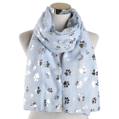 China Wholesale Custom Hot Stamping Muslim Dog Paw Print Soft Feeling Polyester Scarf Fashion Women Hijab Scarf for sale