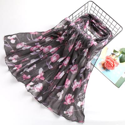 China New Popular Soft Soft Feeling Cotton Yarn Voile Printing Scarf In Autumn And Winter Long Bib Scarf Muslim Hijab for sale