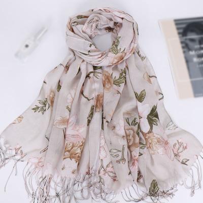 China New Wholesale Soft Soft Feeling Winter Printing Floral Tabby Fringed Women Shawl Viscous Shawl Scarf Women Hijab for sale