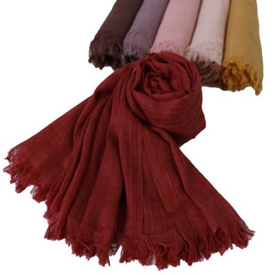 China High Quality Soft Soft Feeling Cotton Hijab Scarf Wraps Plain Solid Shawl Cotton Hijab Fringed Scarf for sale