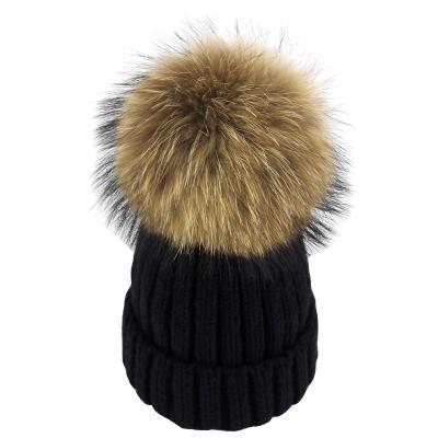 China New fashion JOINT high quality wholesale wither the latest knitted ladies fur pom beanie hat skullcap for sale