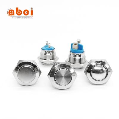 China ABEI Brass Nickel Plated 16mm Micro Momentary 2 Screw Electric Knob Push Button On Switch for sale