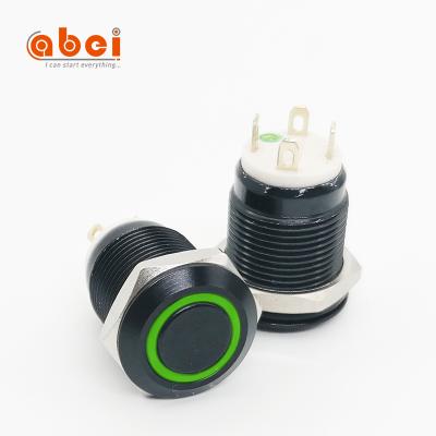 China 1NO ABEI 12mm Aluminum Oxidation Black Momentary Ring Led 12v 110v Micro Electric Metal Mini Waterproof On Off Momentary Switch Push Button for sale