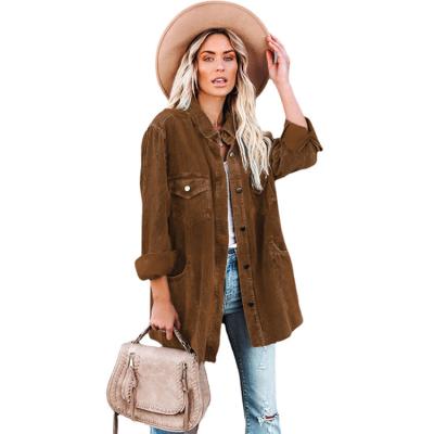 China 2021 autumn other corduroy women's cardigan and loose shirt coat new winter solid color lapel long for sale