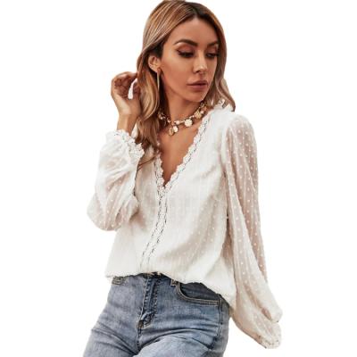 China 2021 Breathable V-Neck Chiffon Shirt Lace Long Sleeve Jacket Factory Direct Supply Solid Color for sale