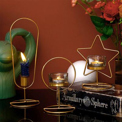 China Wholesale Luxury Home Decor Candle Holder Metal Glass Iron Home Candlestick for sale