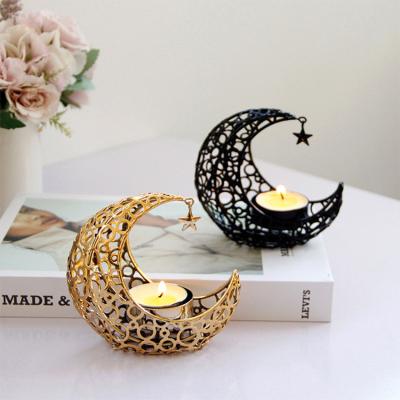 China Home Decoration Fashional Designed Home Decoration Censer Metal Black Candlestick Moon Candle Holder for sale