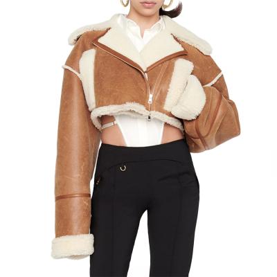 China Hot Sale Women's Anti-wrinkle Motorcycle Lamb Coat Coats Faux Fur Collar Women's Jackets Coats Leather Jacket for sale