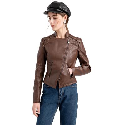 China New Slim Turn-Down Anti-wrinkle 4XL Women's Jackets Pu Collar Slim Slim Leather Jacket For Women for sale