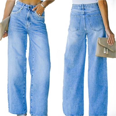 China Vintage 2022 QUICK DRY Custom Blue Jeans Loose High Waist Denim Wide Leg Womens Jeans for sale