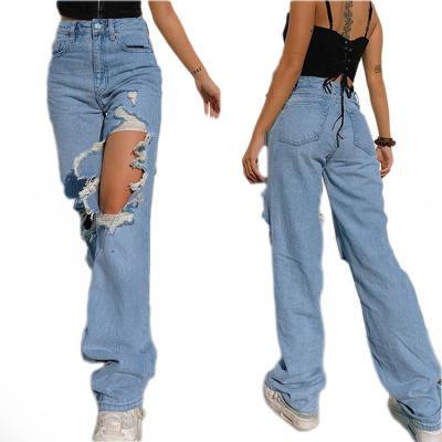 China Women Jeans New Design High Waisted QUICK DRY denim ripped straight casual women jeans pants for sale