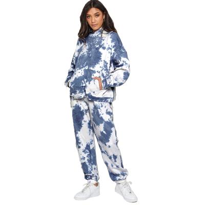 China 2021 QUICK DRY new design tie dye printed casual sportswear for sweatshirt long sleeve long pants suit for sale