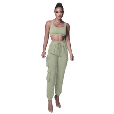 China Hot Selling Plus Size Anti-pilling 2021 2 Piece Set Vest Crop Top Causal Solid Long Pants For Women Jogger Set for sale