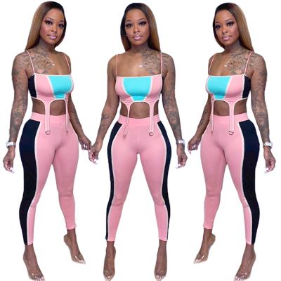 China High Quality Breathable Strap Crop Top Plus Size 2XL Women Set Two Piece Sleeveless for sale