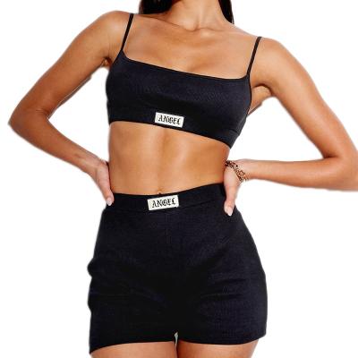 China QUICK DRY yoga set 2021 fall clothes fitness twine ribbed sling shorts suit 2 piece causal jogger set women for sale